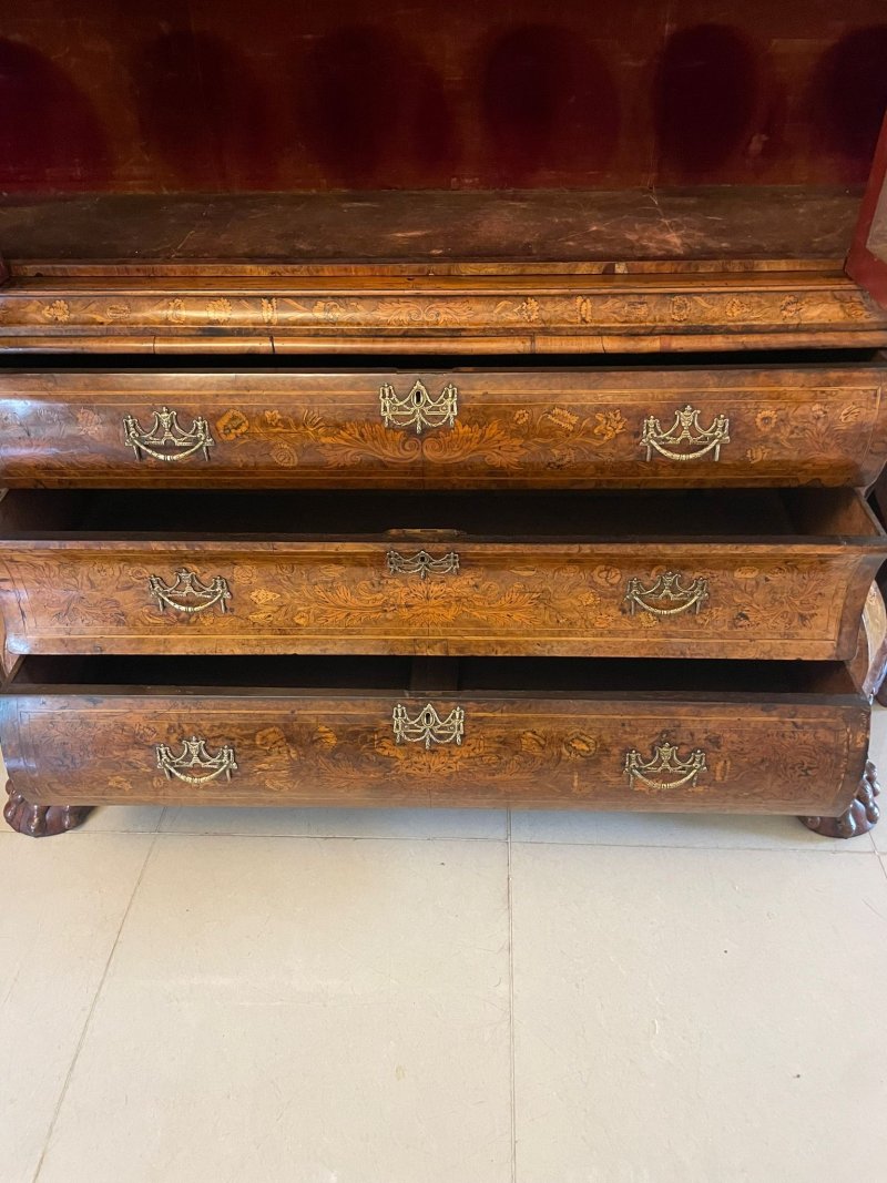 Antique 18th Century Quality Dutch Marquetry Inlaid Burr Walnut Display Cabinet - Image 11